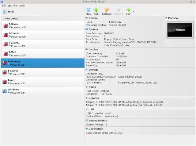 VirtualBoX Settings - Gateway Machine